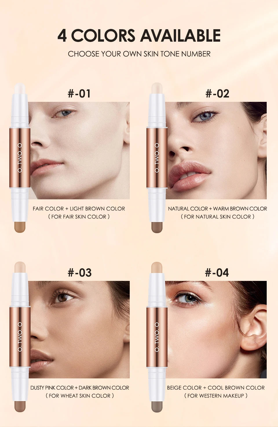 O.TWO.O Double Head Contour & Highlight Stick — Sculpt, Define & Brighten in One