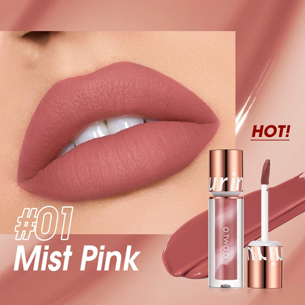 O.TWO.O Liquid Lipstick — 24H Waterproof Velvet Matte in 8 Named Shades