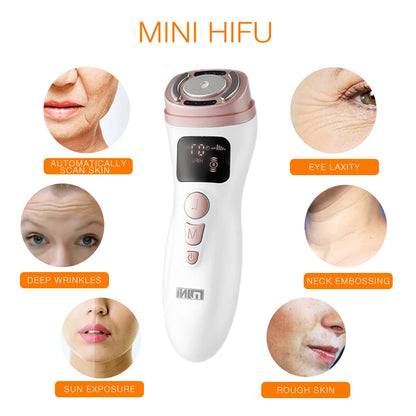 Mini HIFU Facial Lifting Device — RF, EMS & Ultrasonic Skin Tightening for Face, Chin, Neck & Eyes
