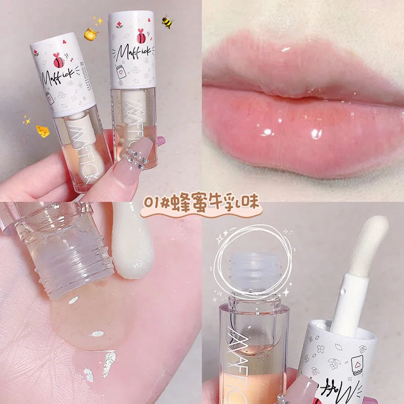 Korean Jelly Lip Gloss — Moisturising Tint with Big Lip Brush