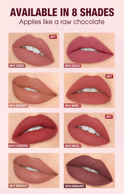 O.TWO.O Matte Lipstick — 24H Waterproof, Non-Stick & Velvet Finish in 8 Shades
