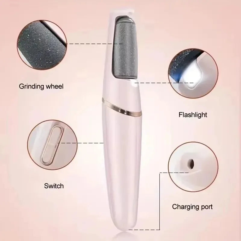 Portable USB Electric Callus Remover with 2 Removable Roller Heads - Automatic Pedicure Grinder & Dead Skin Foot File