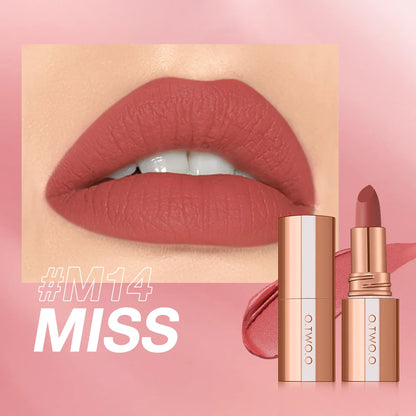 O.TWO.O Matte Lipstick — 24H Waterproof, Non-Stick & Velvet Finish in 8 Shades