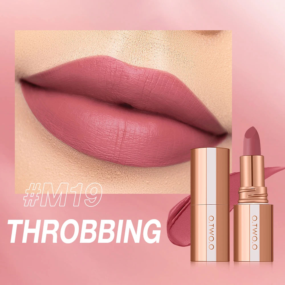 O.TWO.O Matte Lipstick — 24H Waterproof, Non-Stick & Velvet Finish in 8 Shades