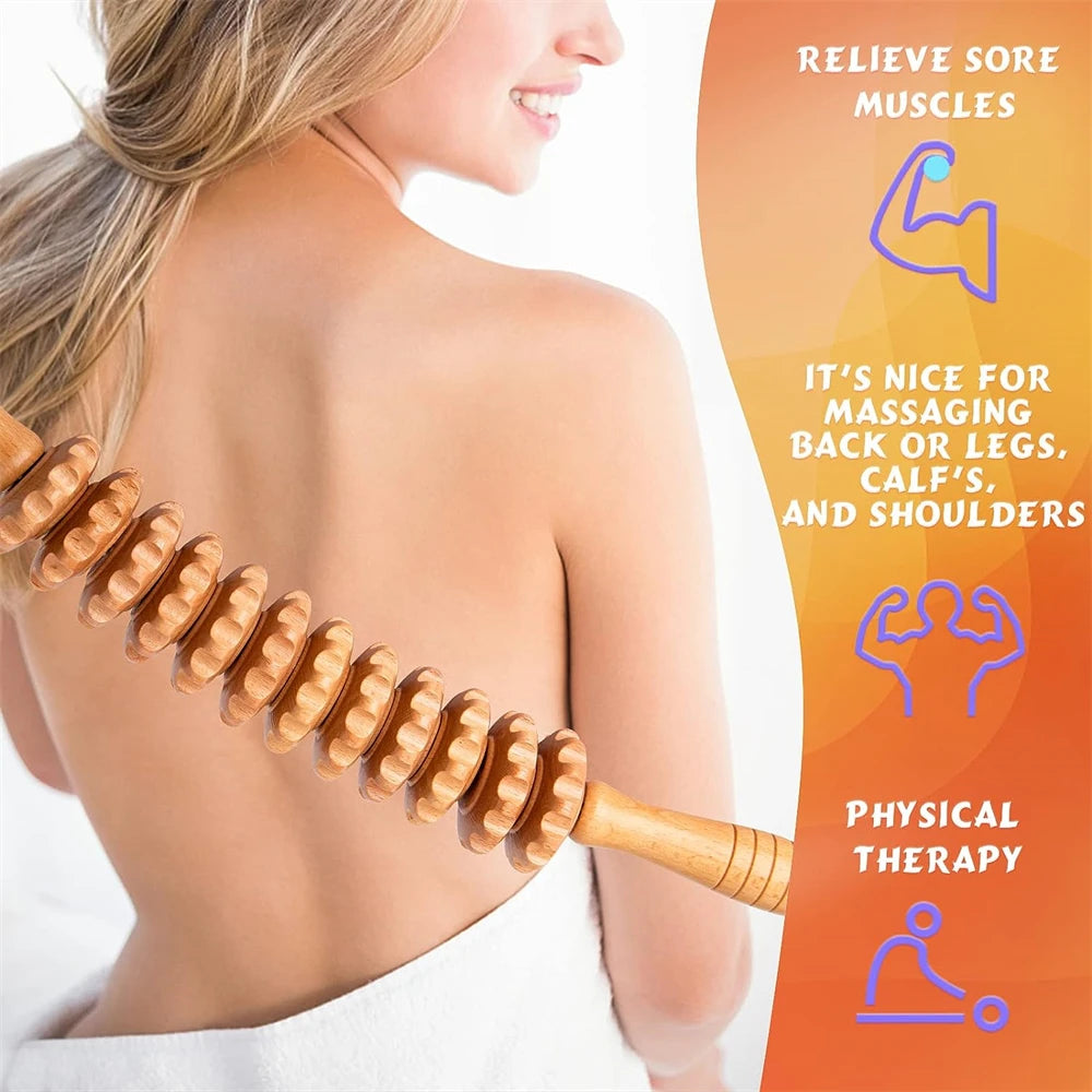 Natural Curved Wooden Massage Roller — Body Contouring, Lymphatic Drainage & Muscle Relief Tool