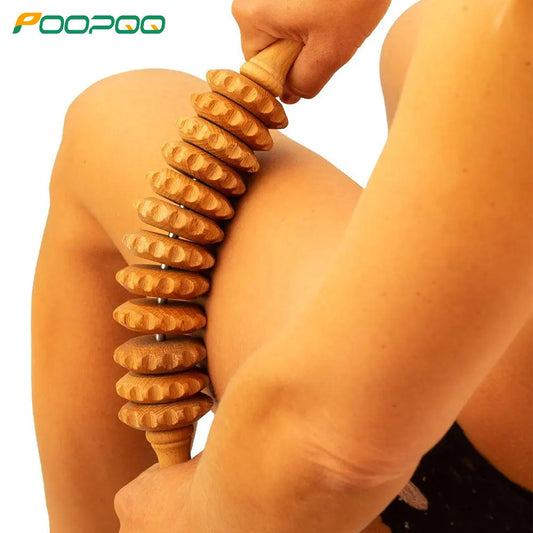 Natural Curved Wooden Massage Roller — Body Contouring, Lymphatic Drainage & Muscle Relief Tool