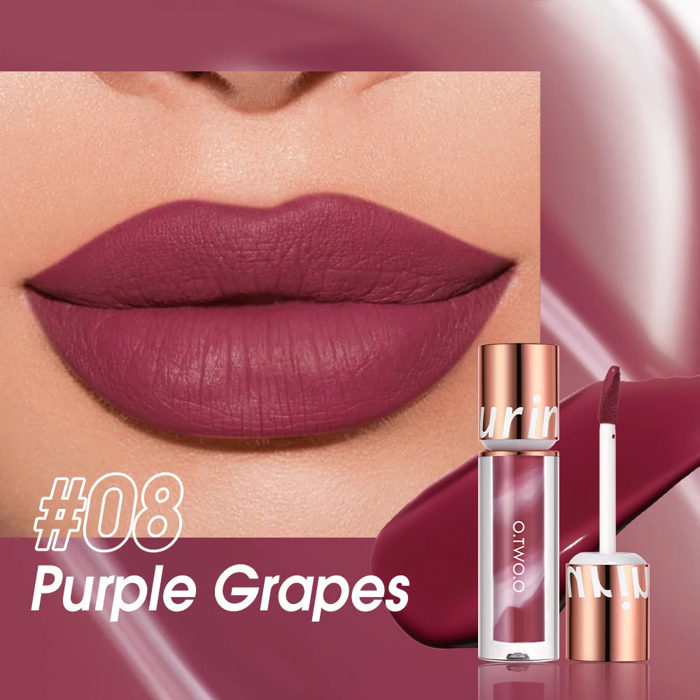O.TWO.O Liquid Lipstick — 24H Waterproof Velvet Matte in 8 Named Shades