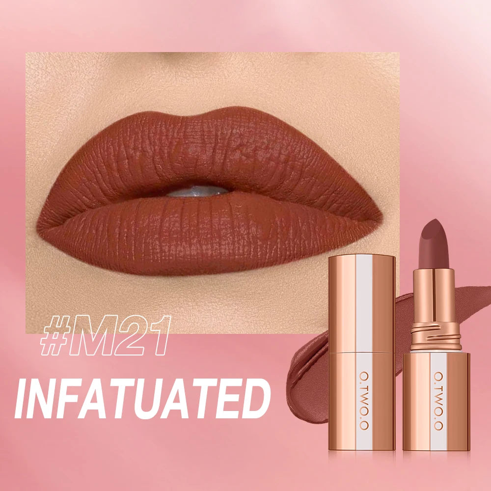 O.TWO.O Matte Lipstick — 24H Waterproof, Non-Stick & Velvet Finish in 8 Shades
