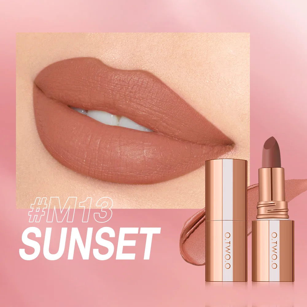 O.TWO.O Matte Lipstick — 24H Waterproof, Non-Stick & Velvet Finish in 8 Shades