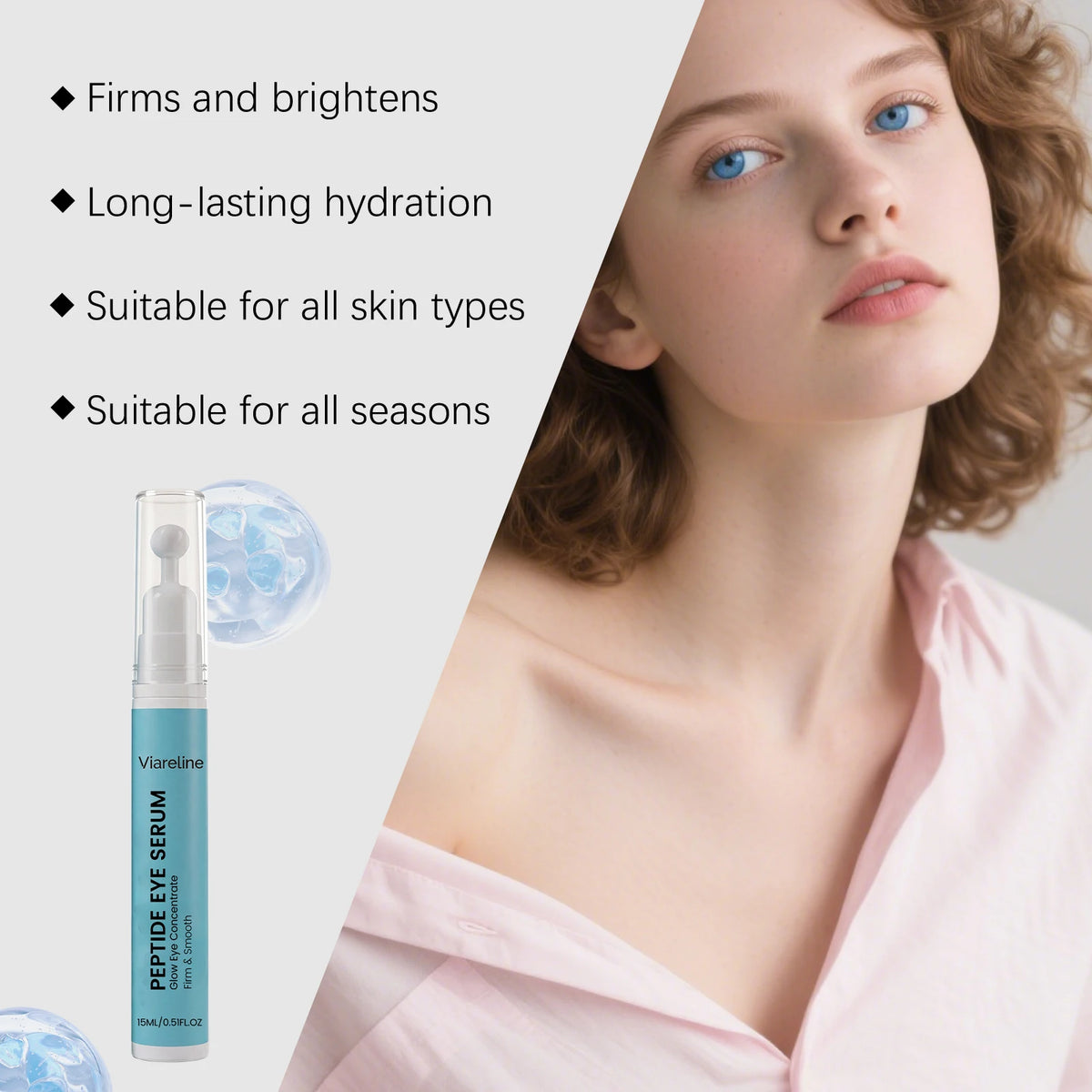 Roll-On Peptide Firming Eye Serum Smooth Fine Lines Brightening Eyes Area Reduce Dark Circles Puffiness Anti-Wrinkle Eye Essence