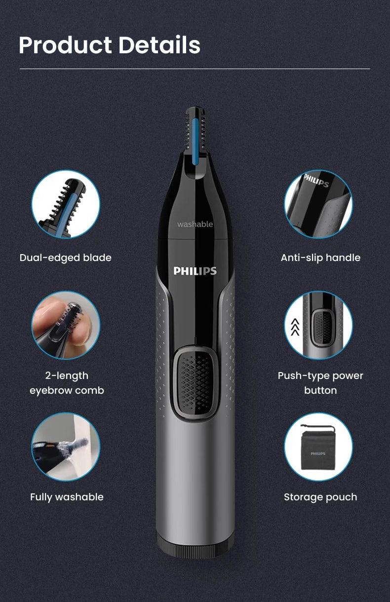 Philips Nose Hair Trimmer NT3650/16 — Painless, Washable & Precise Grooming for Men & Women