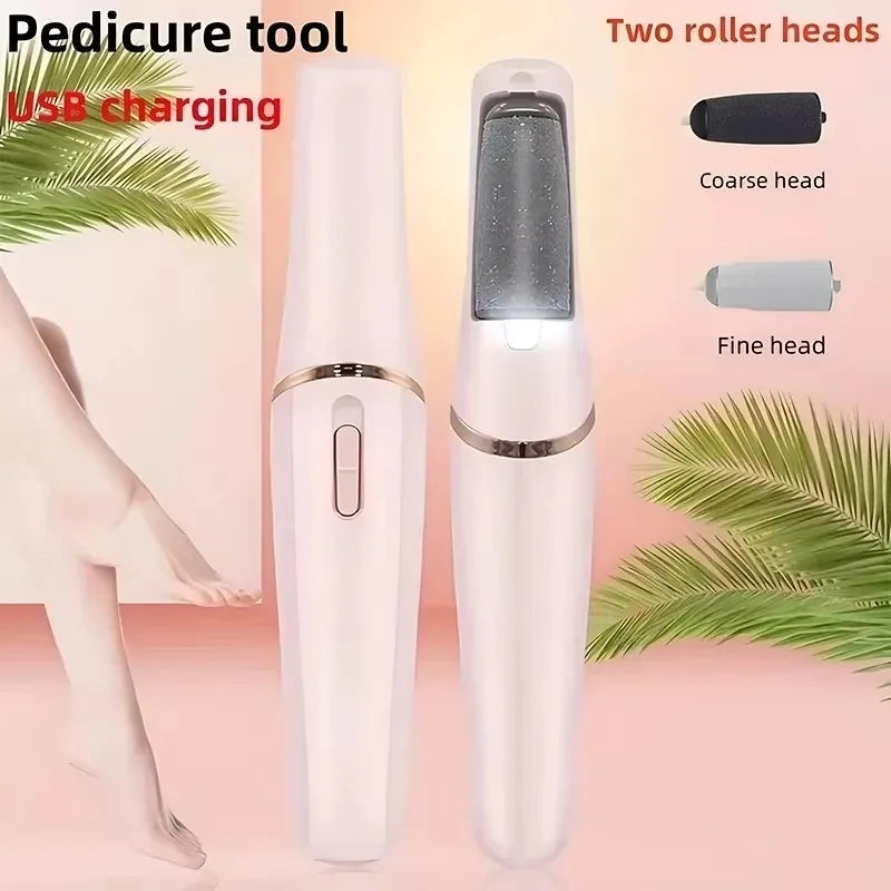 Portable USB Electric Callus Remover with 2 Removable Roller Heads - Automatic Pedicure Grinder & Dead Skin Foot File