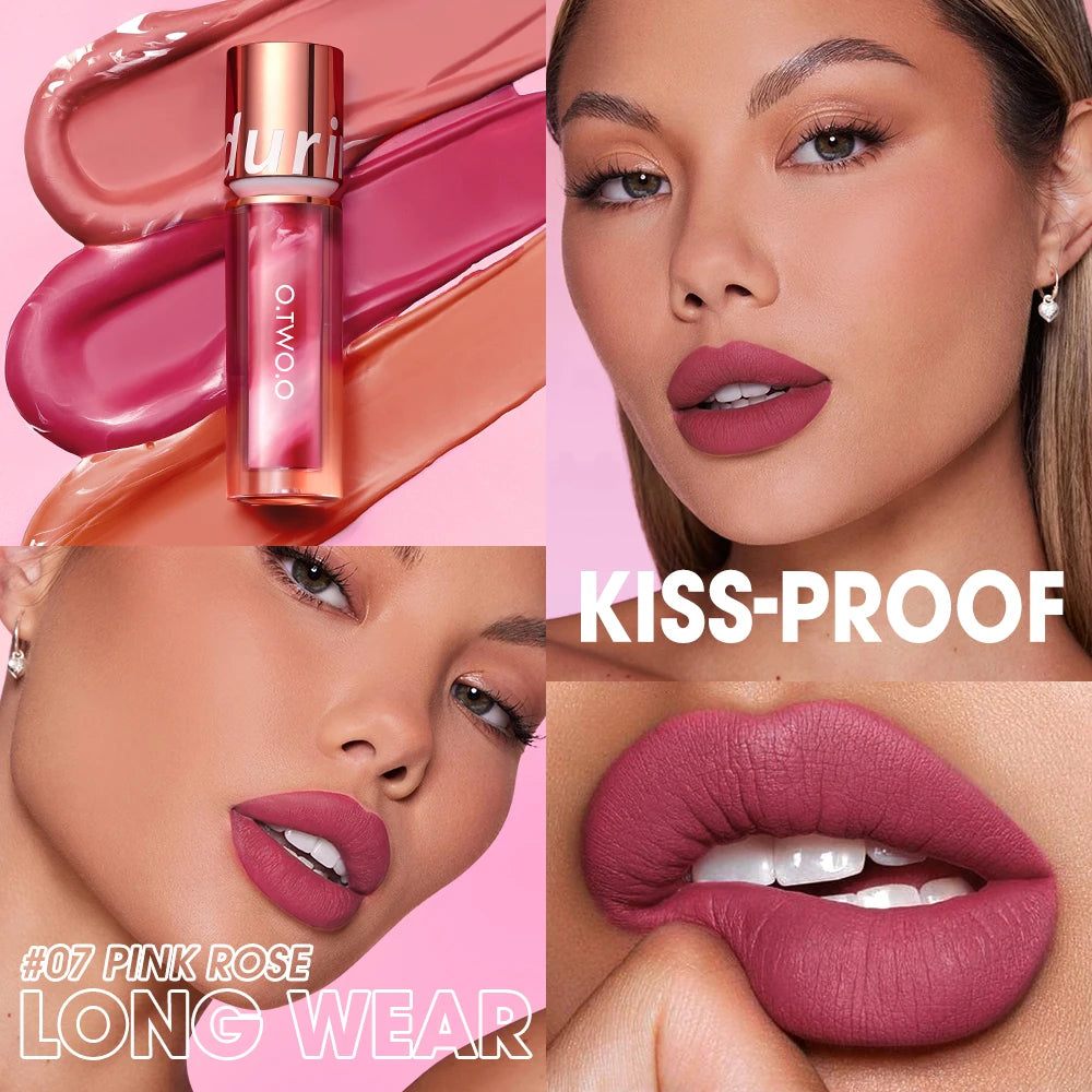 O.TWO.O Liquid Lipstick — 24H Waterproof Velvet Matte in 8 Named Shades