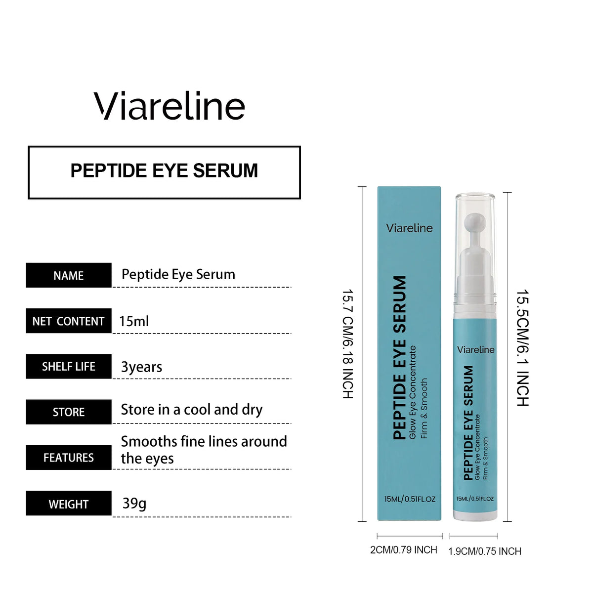 Roll-On Peptide Firming Eye Serum Smooth Fine Lines Brightening Eyes Area Reduce Dark Circles Puffiness Anti-Wrinkle Eye Essence