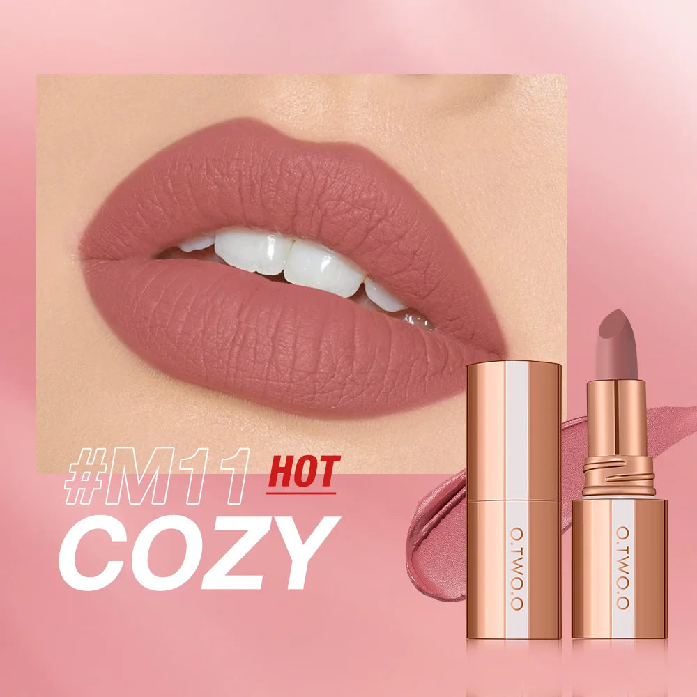O.TWO.O Matte Lipstick — 24H Waterproof, Non-Stick & Velvet Finish in 8 Shades
