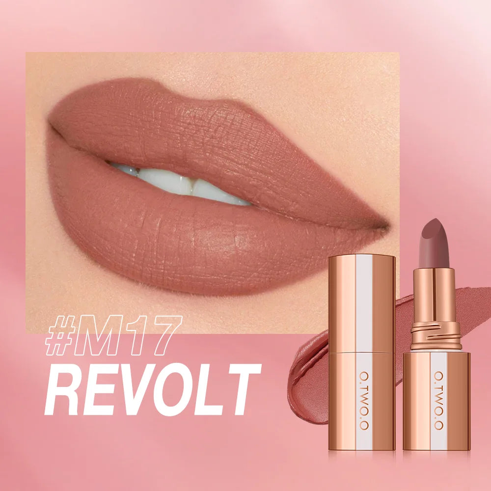 O.TWO.O Matte Lipstick — 24H Waterproof, Non-Stick & Velvet Finish in 8 Shades