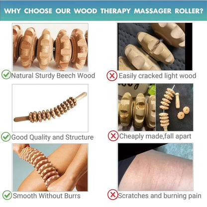 Natural Curved Wooden Massage Roller — Body Contouring, Lymphatic Drainage & Muscle Relief Tool