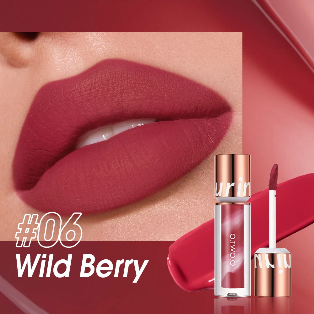 O.TWO.O Liquid Lipstick — 24H Waterproof Velvet Matte in 8 Named Shades