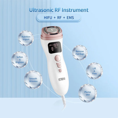 Mini HIFU Facial Lifting Device — RF, EMS & Ultrasonic Skin Tightening for Face, Chin, Neck & Eyes