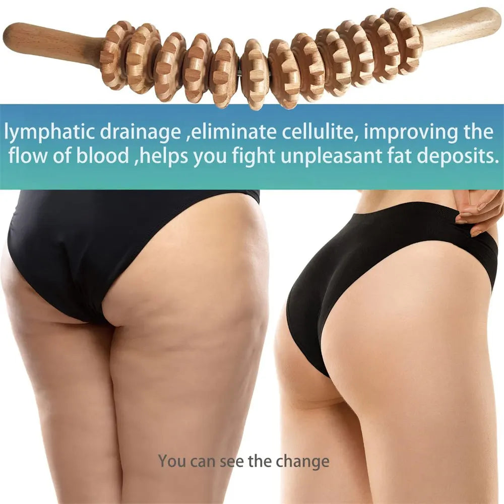 Natural Curved Wooden Massage Roller — Body Contouring, Lymphatic Drainage & Muscle Relief Tool