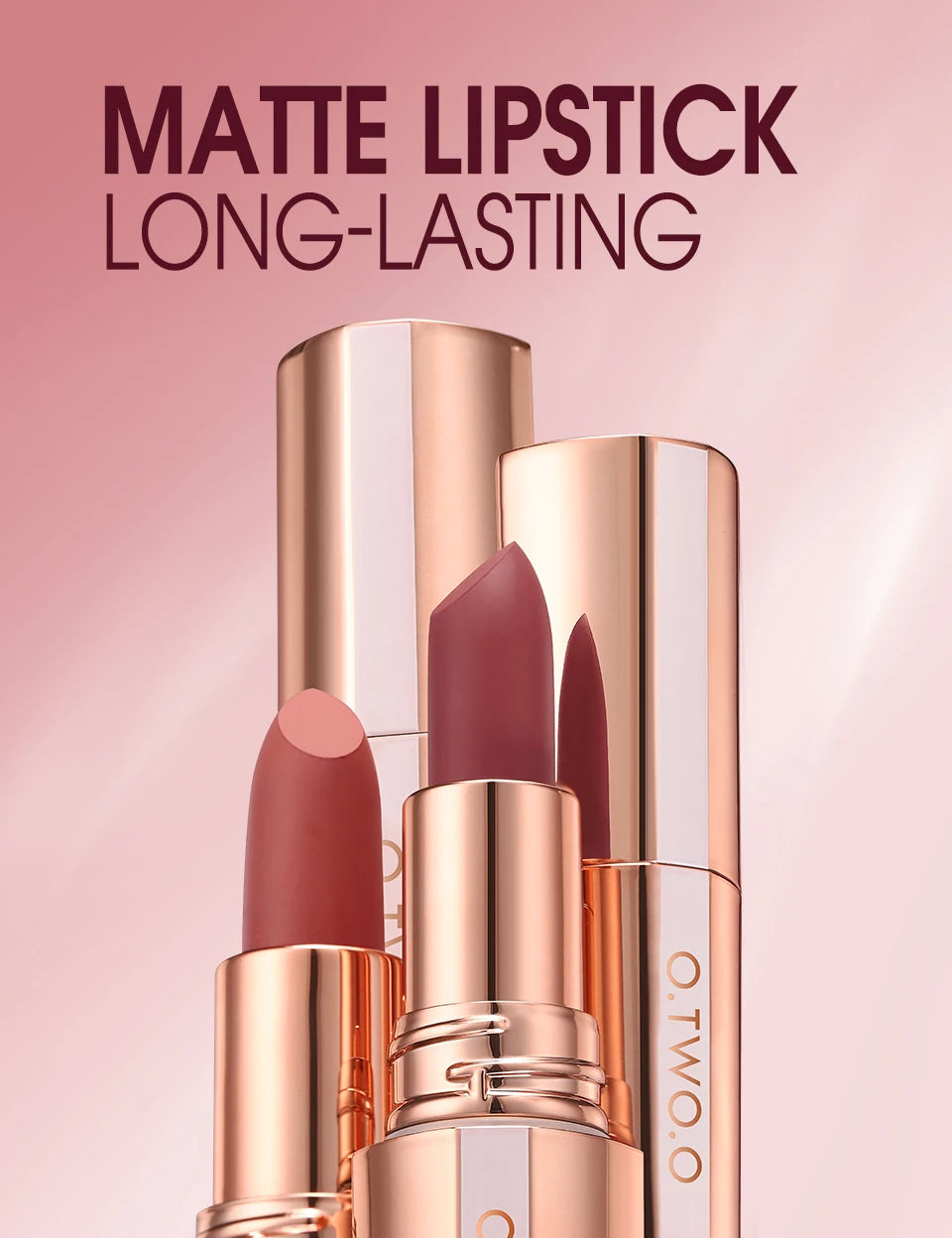 O.TWO.O Matte Lipstick — 24H Waterproof, Non-Stick & Velvet Finish in 8 Shades
