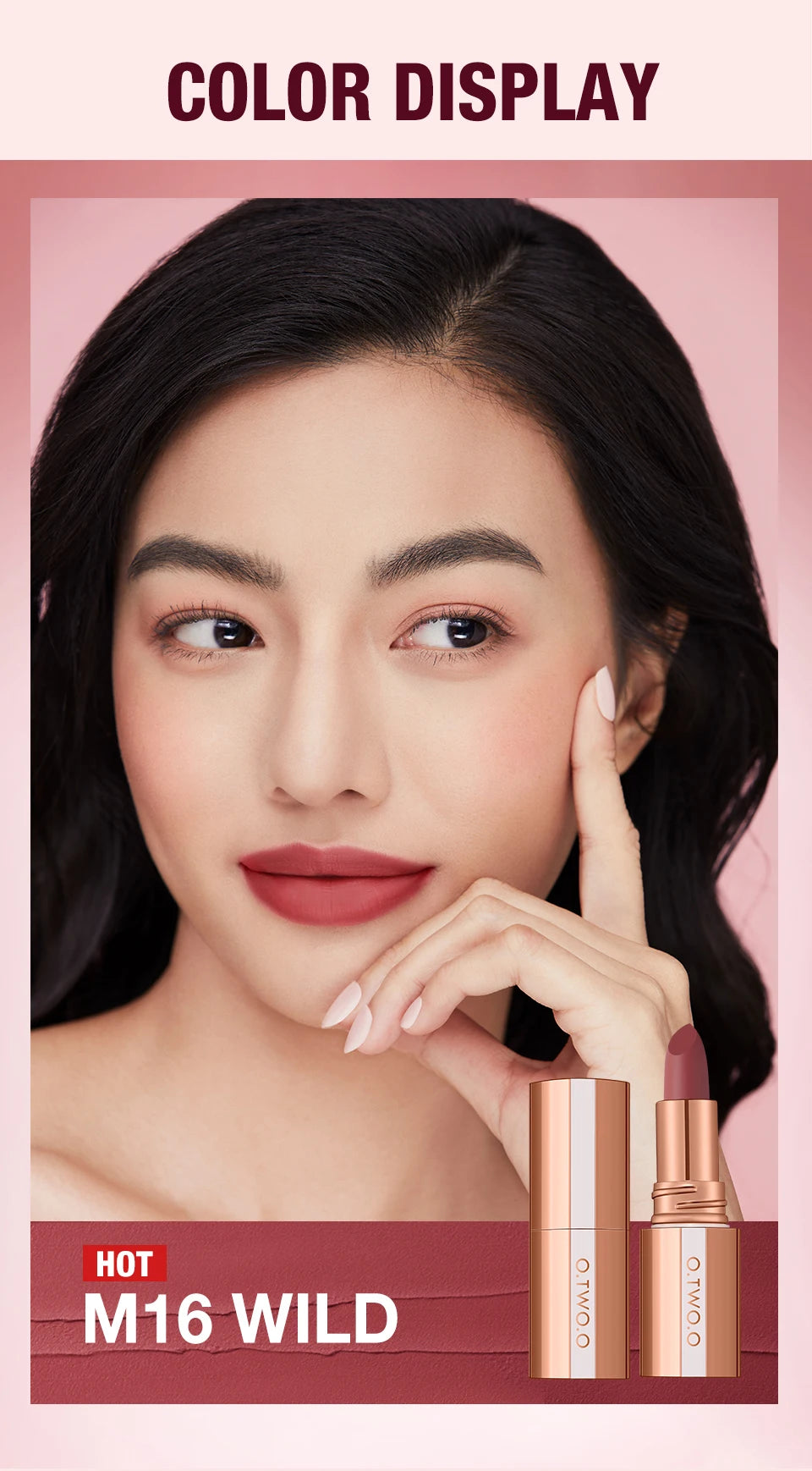 O.TWO.O Matte Lipstick — 24H Waterproof, Non-Stick & Velvet Finish in 8 Shades