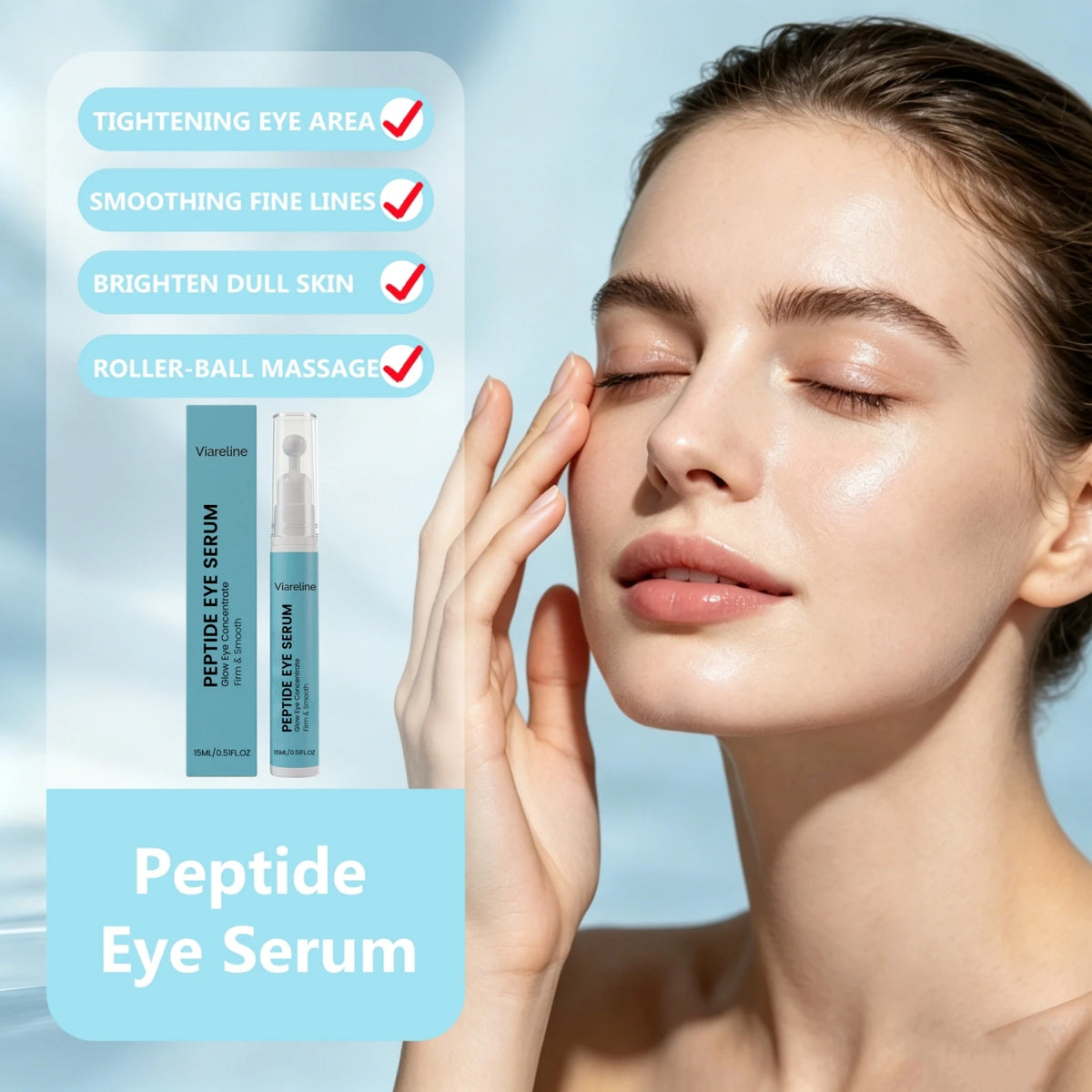 Roll-On Peptide Firming Eye Serum Smooth Fine Lines Brightening Eyes Area Reduce Dark Circles Puffiness Anti-Wrinkle Eye Essence