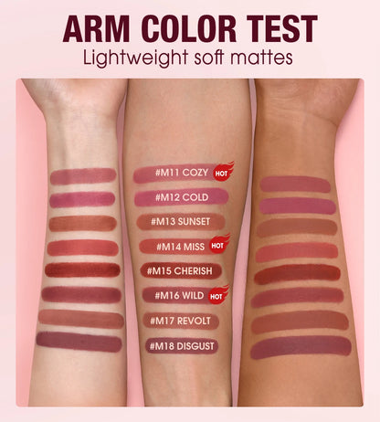 O.TWO.O Matte Lipstick — 24H Waterproof, Non-Stick & Velvet Finish in 8 Shades