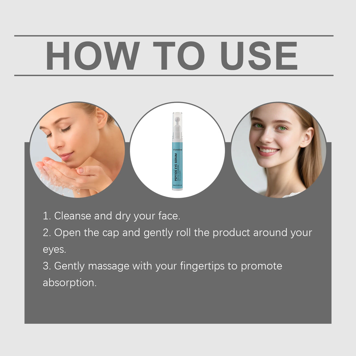 Roll-On Peptide Firming Eye Serum Smooth Fine Lines Brightening Eyes Area Reduce Dark Circles Puffiness Anti-Wrinkle Eye Essence