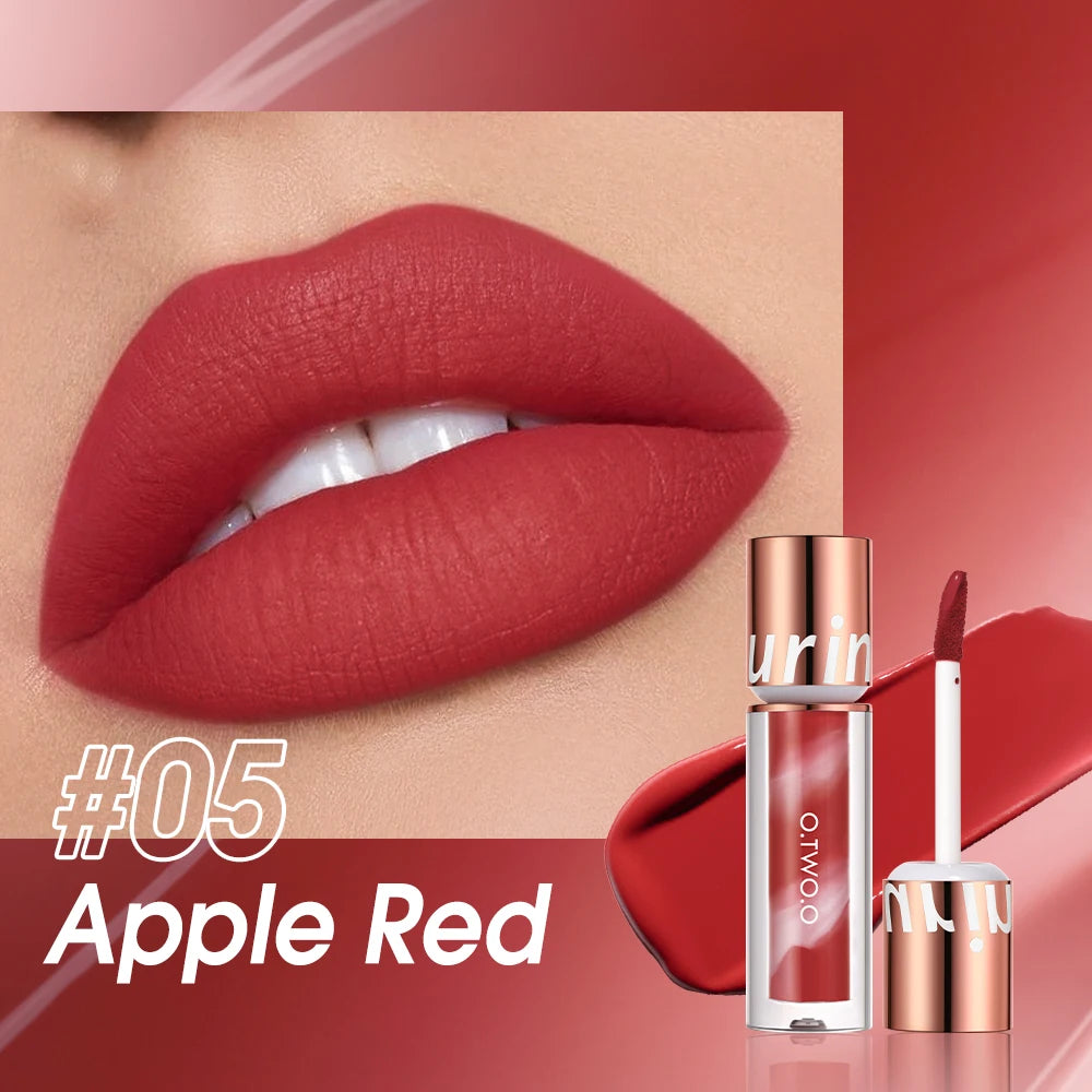 O.TWO.O Liquid Lipstick — 24H Waterproof Velvet Matte in 8 Named Shades