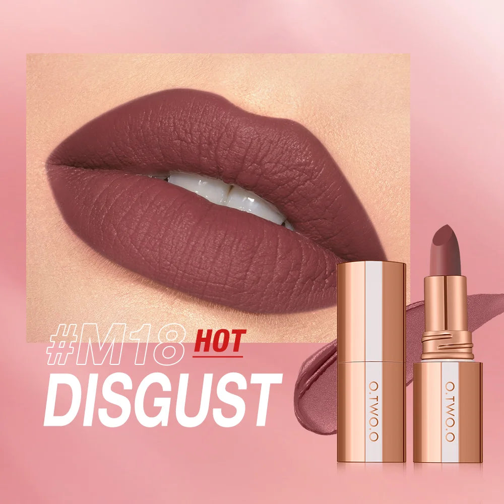 O.TWO.O Matte Lipstick — 24H Waterproof, Non-Stick & Velvet Finish in 8 Shades